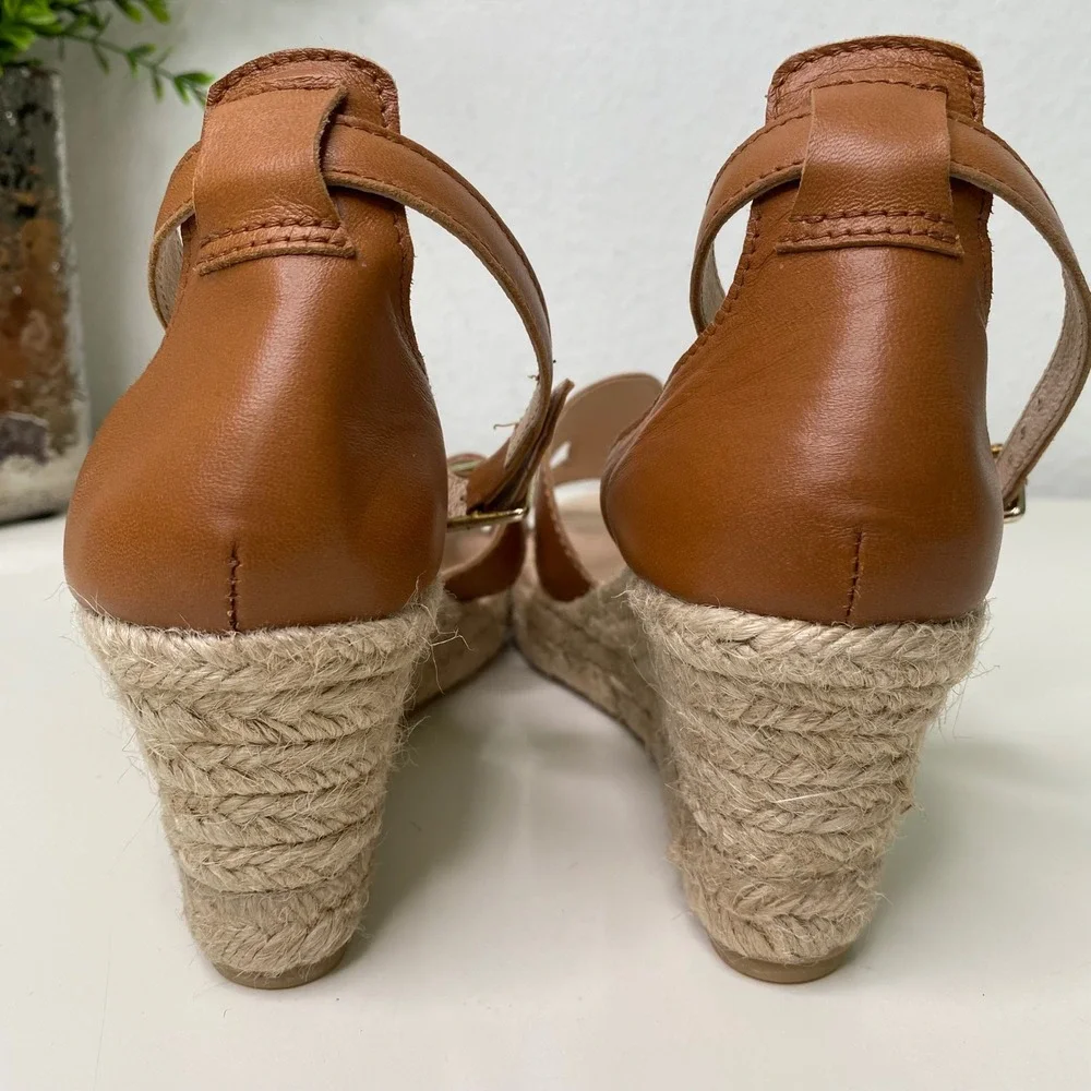 La Scarpa Paris Espadrille Wedge Sandals‎ Ankle Strap Open Toe Tan Leather EU 37